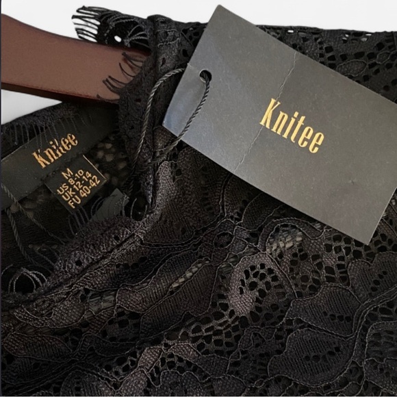 Knitee Women’s Long Sleeve Lace Midi Dress Black Size Medium - Picture 7 of 8